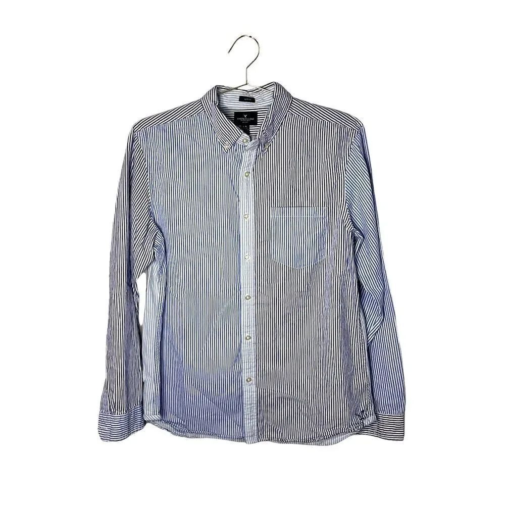 American Eagle Slim Fit Button Front Striped Color Block Shirt